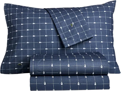 Vista 8 de Lacoste Slice - Juego de sábanas de percal 100 % algodón, 3 piezas – Fresco, marcado, mate y duradero, certificado Oeko-Tex – Estampado, Rosa Rosa