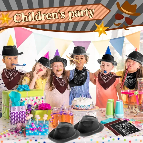 Vista 6 de Hillban Paquete de 48 Sombreros de Vaquero y Conjunto de Bandanas, Sombreros de Vaquera para Niños y Niñas, Sombreros de Fiesta de Vaquero