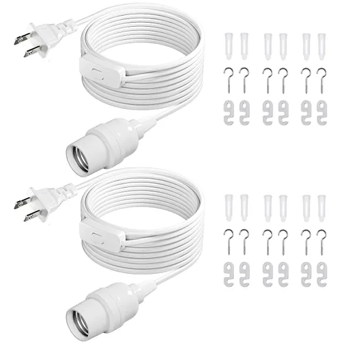 Vista 21 de DiCUNO Cable de extensión de linterna colgante E26, lámpara de control de interruptor de cable en línea para enchufar y apagar, 6.6 pies, negro