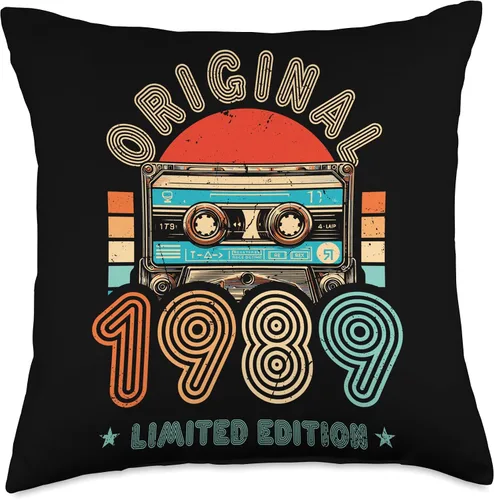 Vista 4 de Retro Limited Edition 1989 Cassette Tape 35th Birthday Throw Pillow