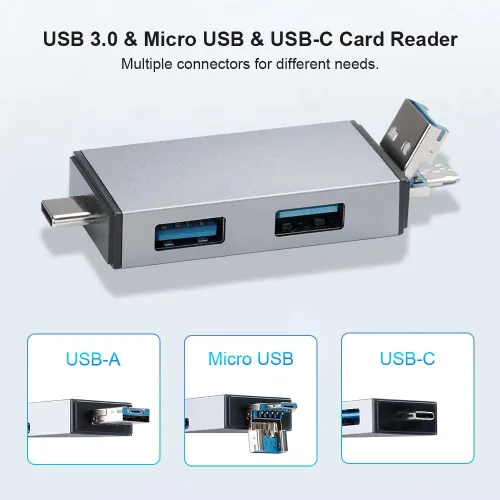 Vista 2 de Lector de tarjetas de memoria 4 en 1, adaptador USB A y USB-C a SD Micro SD MS CF, 4 tarjetas de lectura y escritura simultánea, compatible
