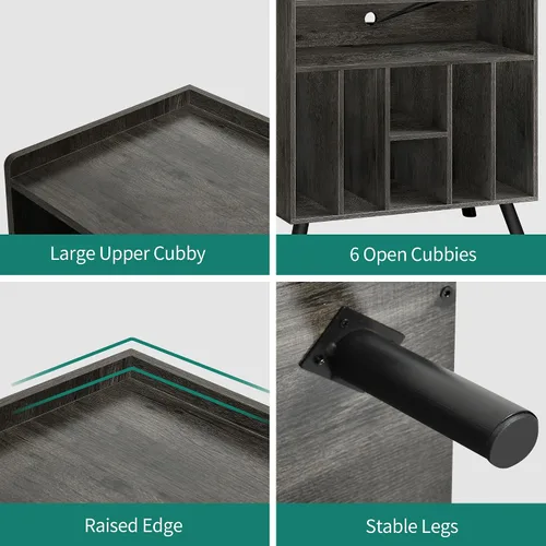 Vista 5 de YITAHOME Soporte para tocadiscos con tomas de corriente y luces LED con capacidad para hasta 130 álbumes, mesa de tocadiscos con almacenamiento