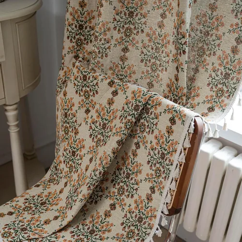 Vista 2 de BHUSB Cortinas rústicas para sala de estar de 63 pulgadas de largo, cortinas de ventana de lino y algodón con estampado floral bohemio, cortinas