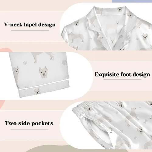 Vista 3 de Oarencol Women's Pajama Set Cute Dogo Argentino Dogs Long Sleeve Sleepwear Animal Paw Soft Satin Pjs Lounge Sets with Pockets