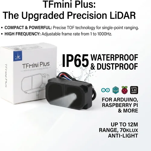 Vista 2 de TFmini Plus Lidar Módulo de un solo punto TOF TF mini Plus Sensor de rango láser 0.3 ft ~ 39.4 ft 1-1000Hz IP65 Sensor de distancia a prueba