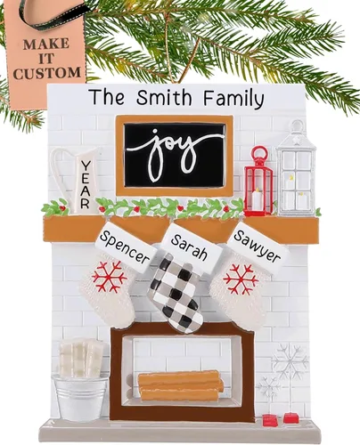 Vista 14 de Adorno personalizado para familia grande de 10 personas 2025 Personalización gratuita en 24 horas Adornos navideños de chimenea grabados