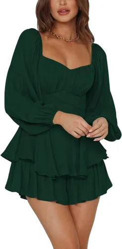 Vista 5 de LYANER - Enterizo con volados de manga larga estilo farol y con lazo, para mujer, rómper corto
