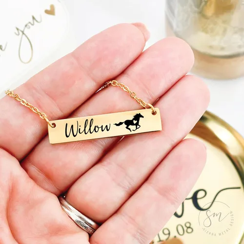Vista 5 de Personalized Name Horse Bar Necklace Horse Jewelry Personalize Bar Horse Name Necklace Personalized Necklace Jewelry Personalized Horse Necklace