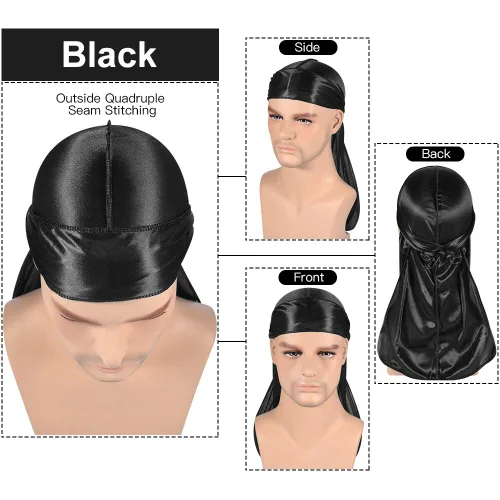 Vista 7 de Paquete de 3 piezas de durags sedosas para ondas de hombres, de regalo 1 gorra para marcar las ondas, talla única