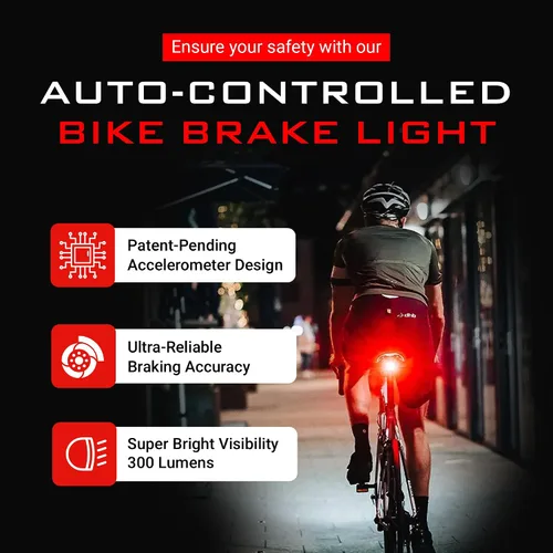 Vista 2 de Smart Bike Brake Light with Accurate Deceleration Sensor, Water Resistant Rechargeable Night Light, 300 Lumen Tail Lights
