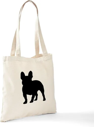 Vista 6 de CafePress Bolso de compras de lona beige natural reutilizable de la silueta del bulldog francés