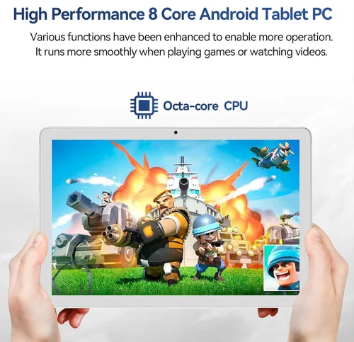Vista 4 de Tablet 10.1 pulgadas 128 Almacenamiento+1TB Expandir 2 en 1 Tabletas Android, Tablet con funda de teclado Mouse, 5G Dual WiFi, GPS, Octa Core