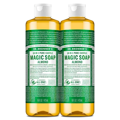 Vista 12 de Dr. Bronner's - Jabón líquido de Castilla puro (almendra, 8 onzas) - Hecho con aceites orgánicos, 18 usos en 1: Cara, cuerpo, cabello, ropa