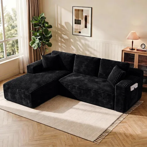 Vista 21 de WINBOY Sofás deshuesados en forma de L de 106 pulgadas para sala de estar, cómodo sofá modular de pana comprimido con bolsillo lateral, Chiase