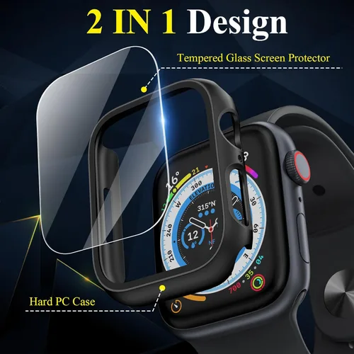 Vista 2 de Funda para Apple Watch Series 9, protector de pantalla de 1.614 pulgadas (1.614 in), serie 8 y 7, carcasa rígida de policarbonato duro de Negro