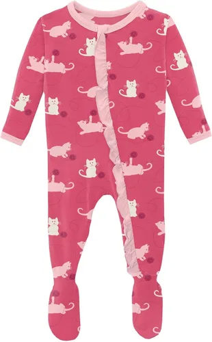 Vista 7 de KicKee - Mameluco clásico con volantes y cremallera, ropa de dormir suave, ropa de una sola pieza para bebé niña