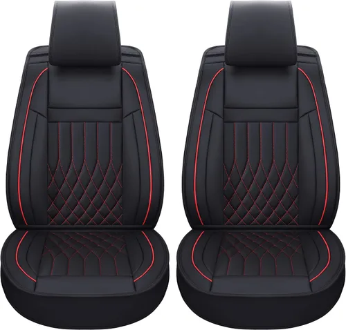 Vista 12 de Aierxuan 2 piezas de fundas de asiento de automóvil delanteras con cuero impermeable, compatible con bolsa de aire, funda acolchada para vehículos