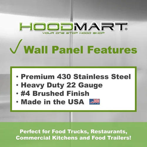 Vista 4 de HOODMART Paneles de Pared Metálicos de 48" x 84" - Lámina de Acero Inoxidable con Tapas Terminales, Protector Contra Salpicaduras Trasero