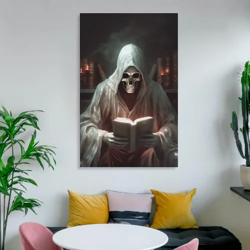 Vista 7 de HHGaoArt Lienzo gótico para pared, póster de fantasmas de Halloween, imagen espeluznante en lienzo
