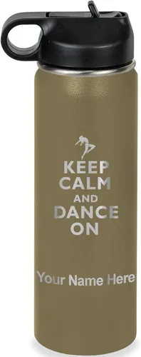 Vista 9 de LaserGram Botella de agua personalizada, mantén la calma y baila, acero inoxidable de doble pared aislada al vacío con popote superior, regalo Rosa