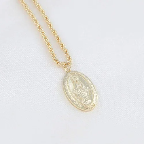 Vista 3 de Collar de oro de 18 quilates collar de medallón collar de moneda milagrosa para mujer collar religioso Metal