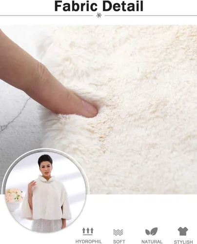 Vista 5 de Aukmla Capa de piel sintética de novia para boda con estola de piel de novia y chales de invierno para mujeres y niñas