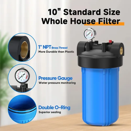 Vista 5 de PUREPLUS Filtro de agua para toda la casa de 1 etapa, con filtro de agua reductor de hierro y manganeso, carcasa universal de cartucho de 10" x