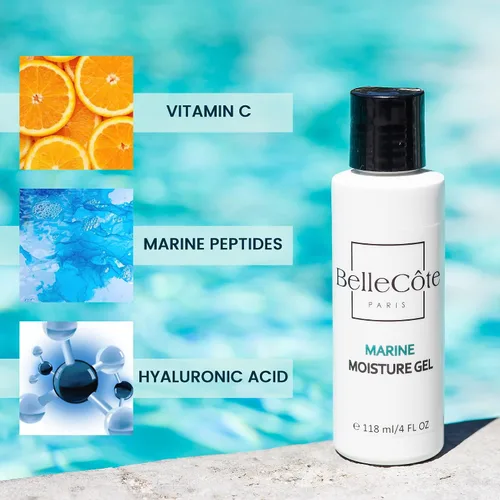 Vista 4 de BelleCôte Paris Gel hidratante facial con vitamina C, hidratante de gel ligero para mujeres con colágeno marino, hidratante facial hidratante