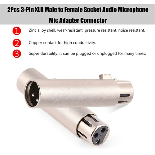 Vista 3 de Adaptador XLR de 3 pines, adaptador XLR macho a hembra, conector adaptador de extensión de micrófono