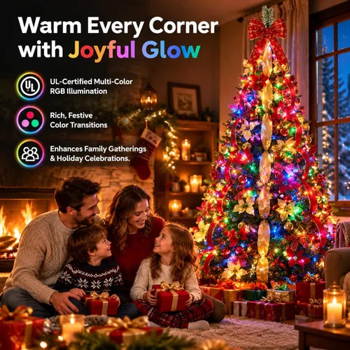 Vista 7 de Árbol de Navidad desplegable de 5 pies con luces LED Árbol artificial plegable preiluminado, decorado con Navidad, plegable para interiores, espacio