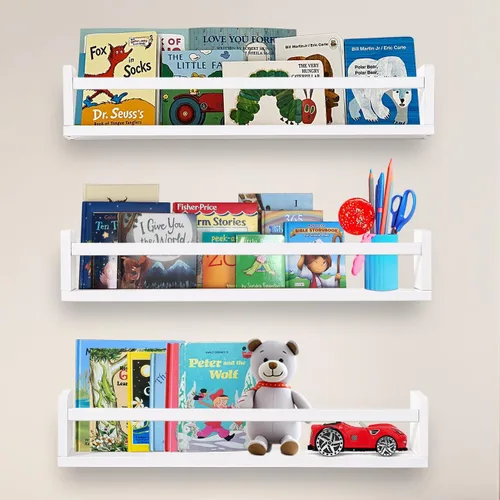 Vista 10 de AZSKY Estantes clásicos para libros de guardería, estantes flotantes de madera negra, estantería de pared para decoración de baño, cocina, especias