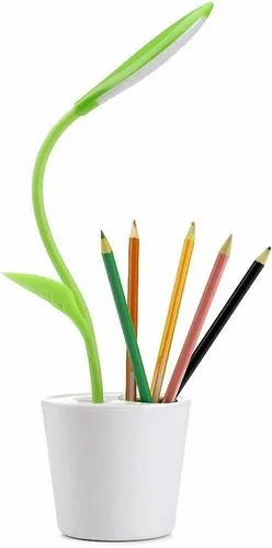 Vista 5 de Lámpara de escritorio táctil USB flexible, lámpara de escritorio LED de cuello flexible, 3 niveles de brillo, maceta con soporte para lápices