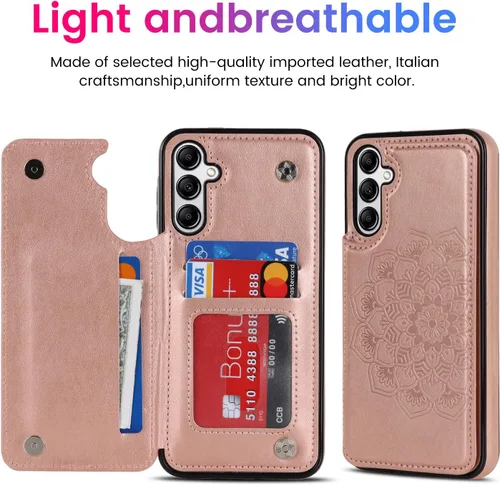 Vista 3 de Asuwish Funda de teléfono para Samsung Galaxy A54 5G con protector de pantalla de vidrio templado y cubierta de cartera de cuero con tapa para Oro