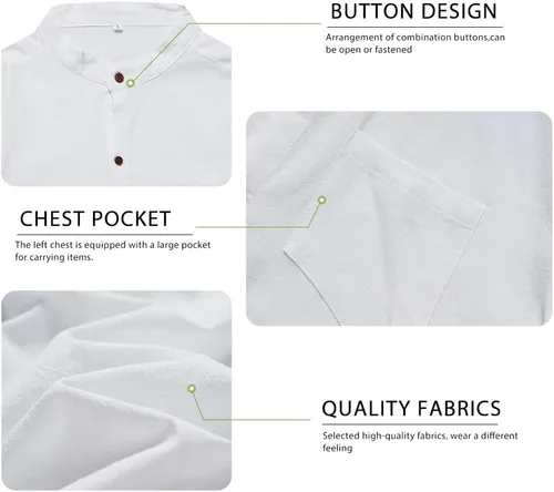 Vista 4 de AOTORR Conjunto de lino de 2 piezas para hombre, camisa de manga corta con botones y traje de playa corto