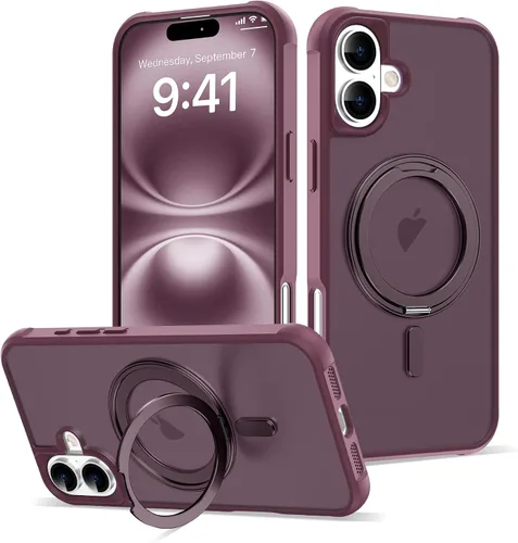 Vista 60 de Funda para iPhone 11 con soporte de anillo magnético giratorio de 360° [compatible con Mag-Safe] [Protección de grado militar] Funda translúcida