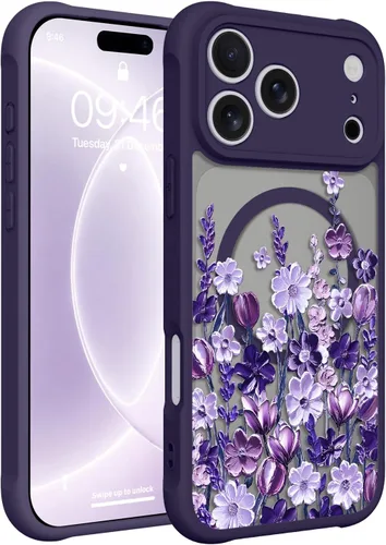 Vista 108 de Magnético para iPhone 13 con protector de pantalla [Compatible con MagSafe] Diseño de patrón floral de flores bonitas, funda delgada a prueba