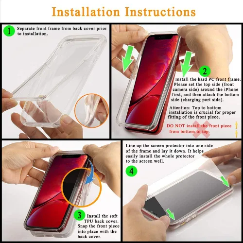 Vista 6 de COOLQO - Funda transparente de silicona de cuerpo completo 360º a prueba de golpes, compatible con iPhone 12 / iPhone 12 Pro de 6.1 pulgadas