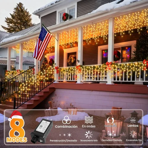 Vista 4 de Guirnalda de 400 luces LED con 75 gotas, de 33 pies, 8 modos de funcionamiento, de alambre transparente para decoración al aire libre, 400 modos