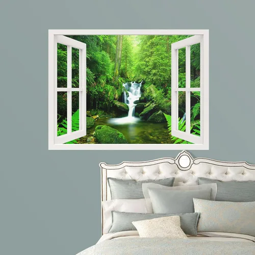 Vista 14 de IDEA4WALL Murales de pared para dormitorio, vista de ventana falsa, bosque, papel tapiz extraíble, calcomanías de pared para despegar y pegar, 24 x