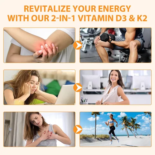 Vista 7 de flasture Suplemento de Vitamina D3 K2 en Cápsulas Blandas, 10000 UI de VIT D3 + 200 MCG de K2 (MK-7) Fórmula 2-en-1 para Reposición con Aceite