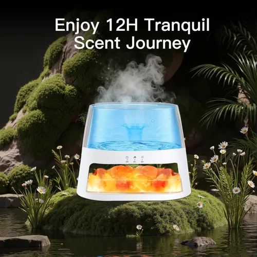 Vista 5 de Lámpara de sal del Himalaya 2 en 1 y difusor ultrasónico de aceite esencial, difusor de aromaterapia, humidificador de niebla fría, lámpara