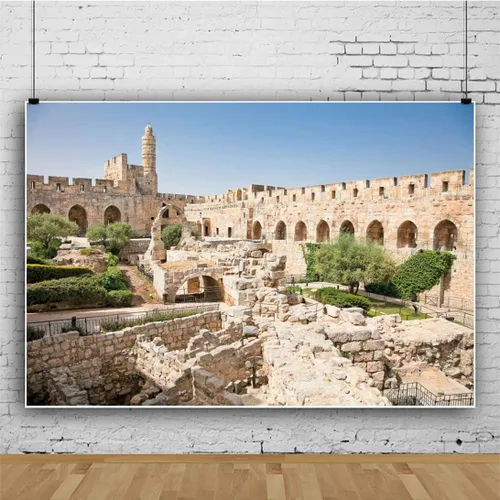 Vista 3 de David Tower - Telón de fondo de fotografía de la ciudad vieja de Jerusalén de 12 x 8 pies, decoración de juegos de iglesia, Belén, foto VBS, torre