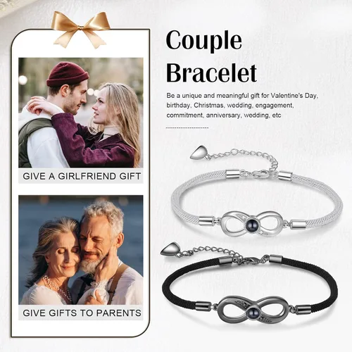 Vista 5 de Nameinhea Pulsera personalizada con imagen en el interior, pulsera de proyección de fotos, pulsera personalizada con foto conmemorativa para novia
