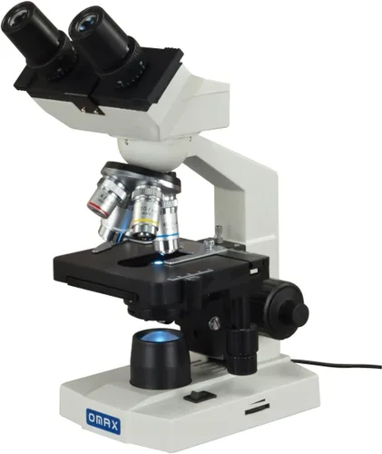 Vista 2 de OMAX 40X-2500X Microscopio LED compuesto con binoculares de laboratorio biológico, con estuche de vinilo para transporte.