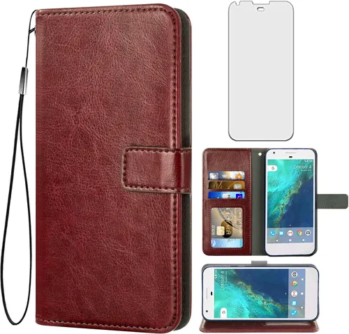 Vista 8 de Asuwish Compatible con Google Pixel 1 Wallet Case Protector de pantalla de vidrio templado y cubierta de cuero con tapa para tarjetero, accesorios