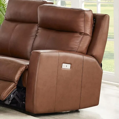 Vista 6 de Hydeline Vienna Zero Gravity Power reclinable y reposacabezas 100% cuero de grano superior, nuez, espuma viscoelástica, bobinas de bolsillo y panel