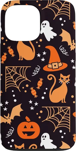 Vista 23 de Carcasa para iPhone 16 Halloween, calabazas, fantasmas, bruja, caramelo, maíz, murciélagos, calaveras