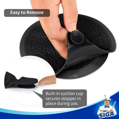 Vista 3 de MR.SIGA Tapón de silicona para bañera, tapón de drenaje para ducha, fregadero, 5.1 pulgadas de diámetro, negro, paquete de 3