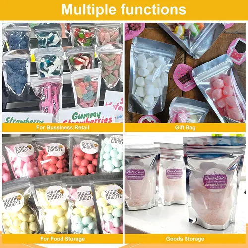 Vista 7 de SumDirect, bolsas de aluminio con cierre, reutilizables, 50 unidades, bolsa vertical para alimentos con ranura para almacenar alimentos
