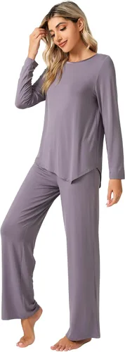 Vista 3 de WiWi Bamboo Viscose Pajamas Set for Women Soft Long Sleeve Pj Sleepwear Knit Jammies Pants Lounge Sets Loungewear S-XXL